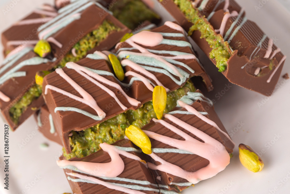 Dubai chocolate, milk chocolate filled with peanut butter and kunefe