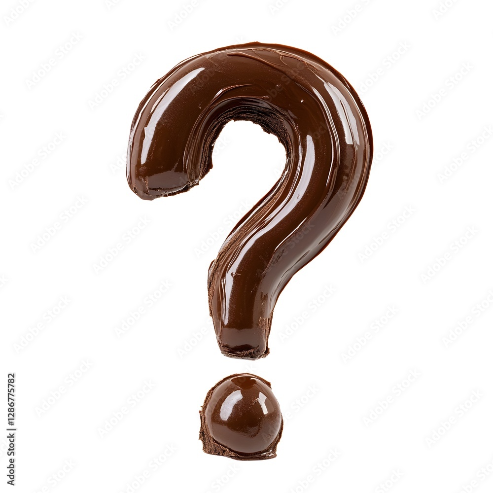 Dripping Chocolate Question Mark on White Background
