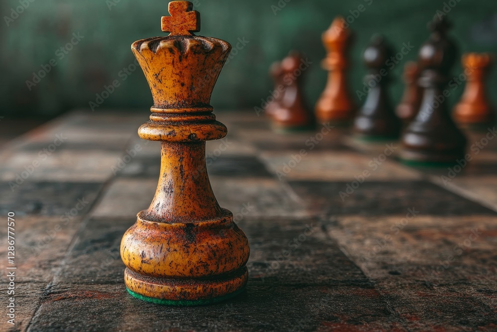Fototapeta premium The chess setup has the King and Knight positioned against a dark background