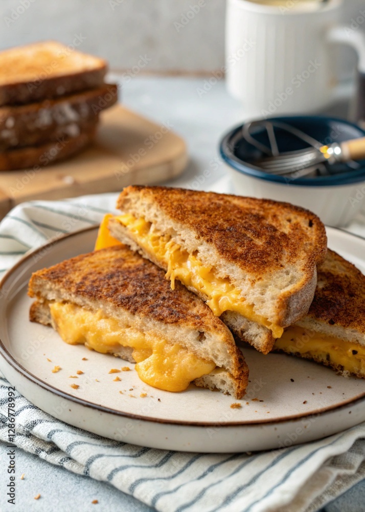 A warm and crispy grilled cheese sandwich with melted cheese and golden brown crust. A warm and crispy grilled cheese sandwich with melted cheese and golden brown crust.