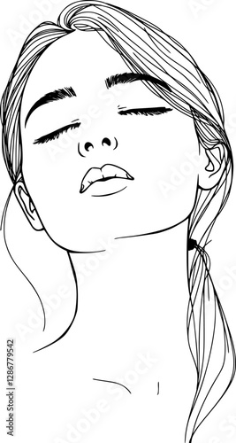 Continuous line drawing of a woman with closed eyes calm and introspective mood.