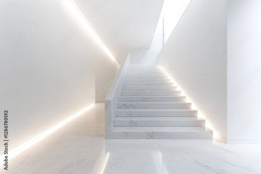 Elegant stairs ascending to bright space modern architecture indoor environment minimalist design Elegant stairs ascending to bright space modern architecture indoor environment minimalist design
