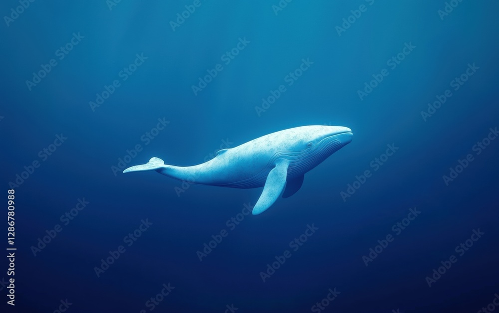 Fototapeta premium Whale on an ocean blue 3D background minimalistic mockup with space for text