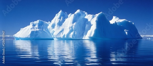 Wallpaper Mural Majestic iceberg with intricate shapes rises from the tranquil sea, illuminated by the soft light of the blue sky, symbolizing icy allure. Torontodigital.ca