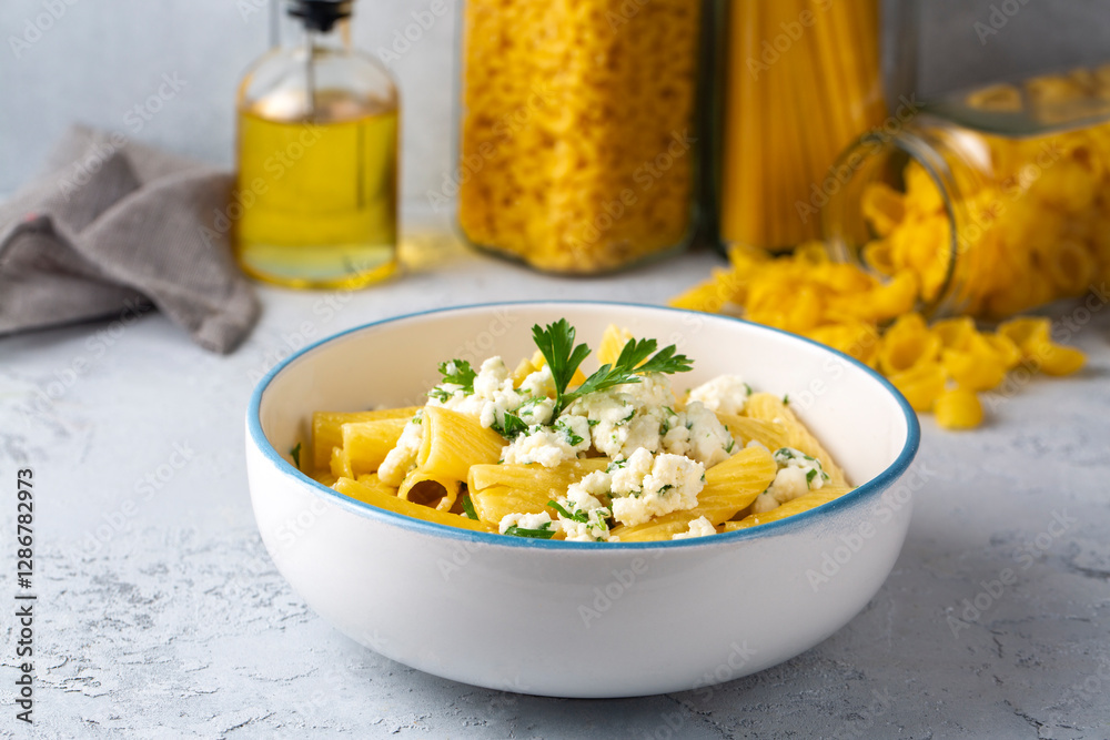 Delicious dishes; Cheese Sauce Penne Pasta (Turkish name; peynirli makarna)