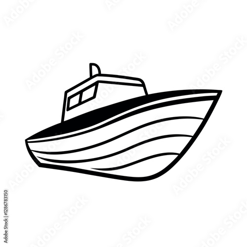 Nautical Motorboat Outline Vector for Marine Logos