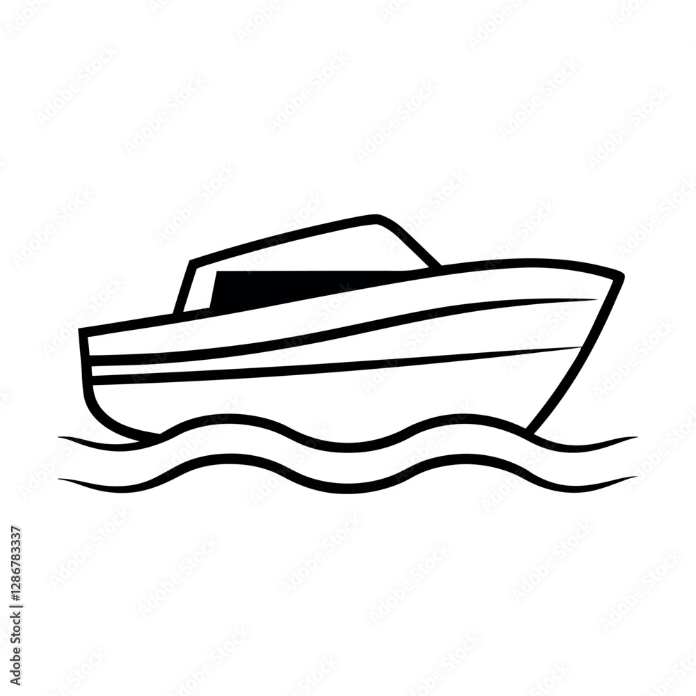 Motorboat Line Art Vector for Adventure and Travel Themes Motorboat Line Art Vector for Adventure and Travel Themes
