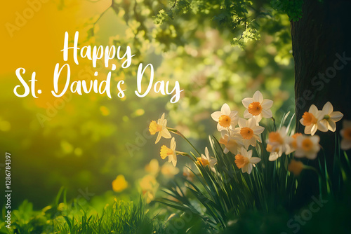 greeting card of vibrant yellow daffodils for St. David's Day