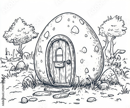 A giant egg with a door lea...