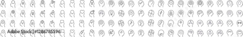 Collection of Various Items in Head Related Line Icons. Outline Signs for Graphic and Web Design, Apps, Adverts, Various Cards