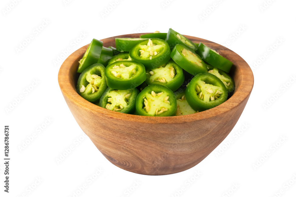 Jalapeno pepper. Green jalapeño pepper on isolated white background. Spicy jalapeno pepper with stem.