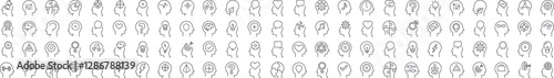 Pack of Various Items in Head Related Line Icons. Outline Signs for Graphic and Web Design, Apps, Adverts, Various Cards