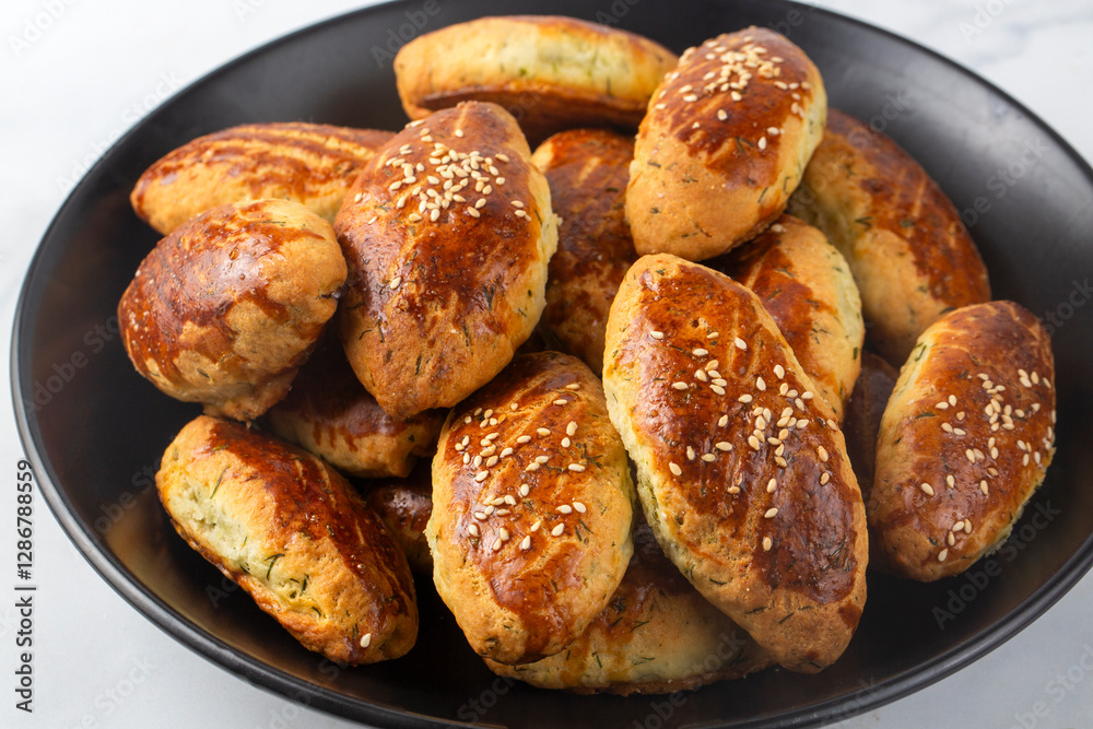 Delicious Turkish food; dill cheese pastry, Turkish name; dere otlu peynirli pogaca
