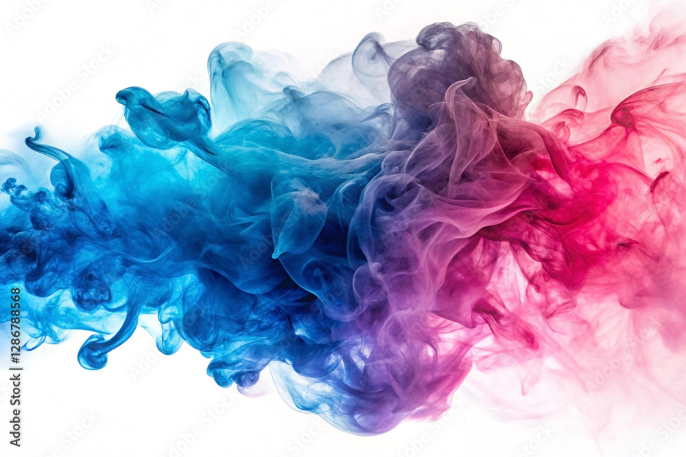 Abstract colorful swirls of blue, pink, and purple ink in water on white background. Abstract colorful swirls of blue, pink, and purple ink in water on white background.