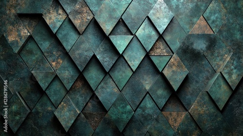 Abstract Geometric Teal and Copper Metal Texture