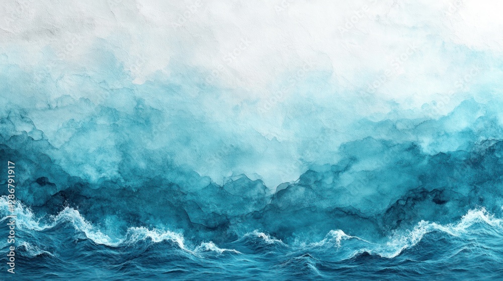 Abstract Ocean Waves Watercolor Painting: Teal and Blue Seascape Abstract Ocean Waves Watercolor Painting: Teal and Blue Seascape