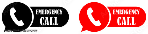 Emergency call icon set collection on white background. Emergency call button red design. Red and black phone emergency alert graphic. Emergency contact call icon design. Emergency service contact