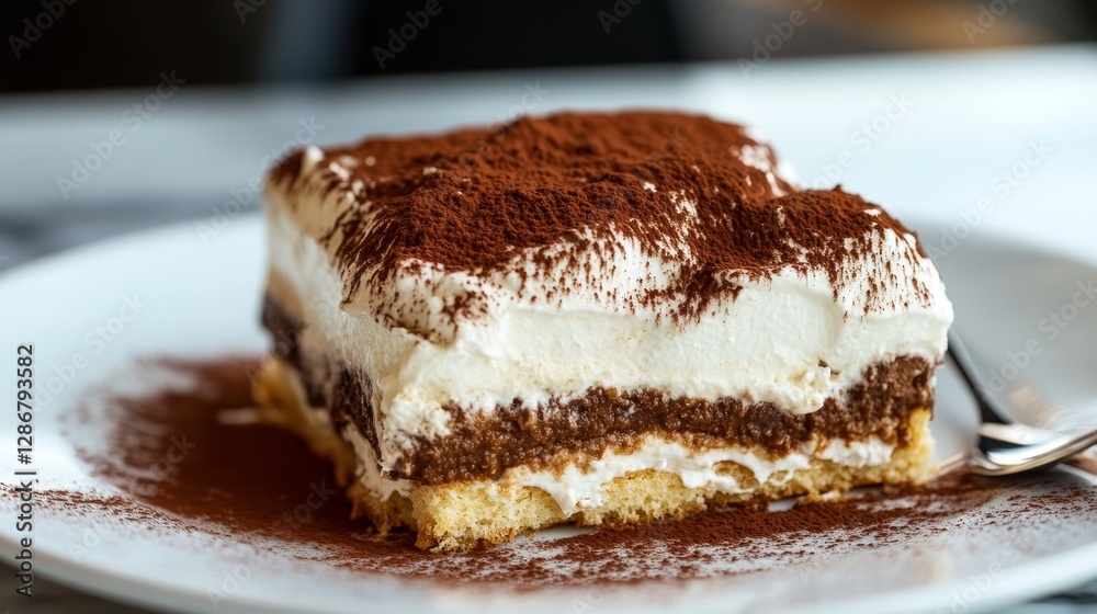 Indulge in a close up of decadent ladyfinger tiramisu with layers of creamy mascarpone and biscuits Indulge in a close up of decadent ladyfinger tiramisu with layers of creamy mascarpone and biscuits