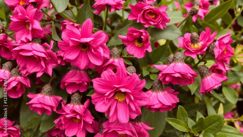 Vibrant Pink Dahlia Blooms in Full Flower Vibrant Pink Dahlia Blooms in Full Flower