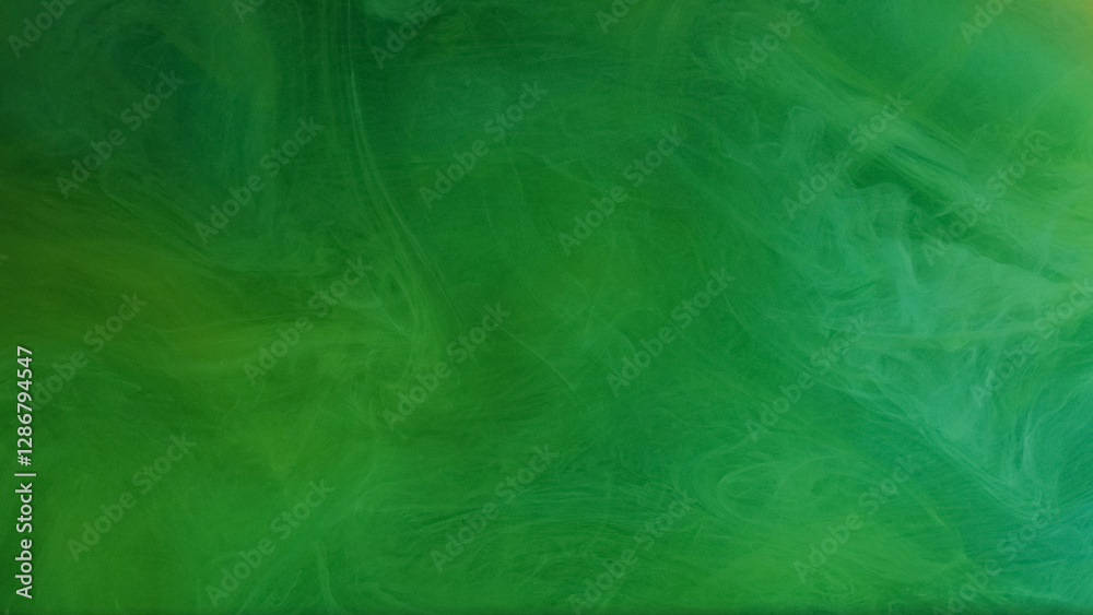 Obraz premium Smoke fume. Ink splash water. Defocused green color paint texture vapor fog mist liquid fluid flow on abstract art light background.