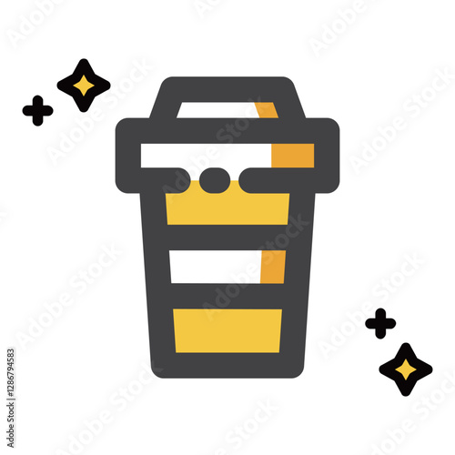 cute black golden sweet dessert drink icon, lovely yellow orange flat MBE stylish vector symbol adorable gold product illustration for ice cream, beverage, liquor bar cafe treats item