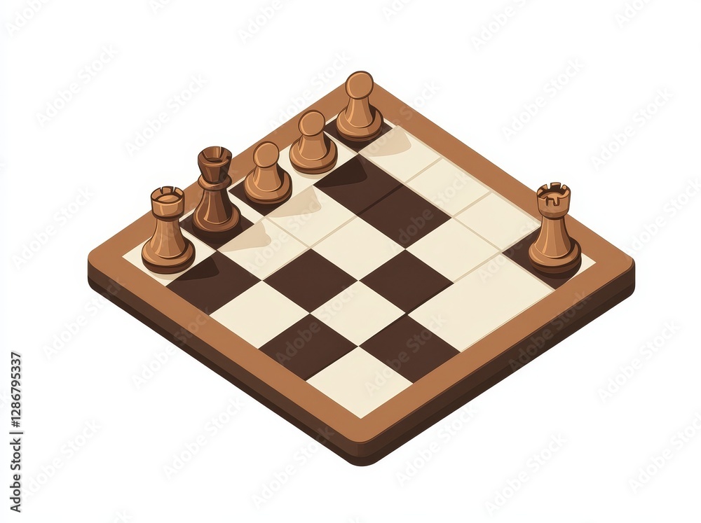 On a white background, a volumetric chessboard is displayed without any chess pieces On a white background, a volumetric chessboard is displayed without any chess pieces