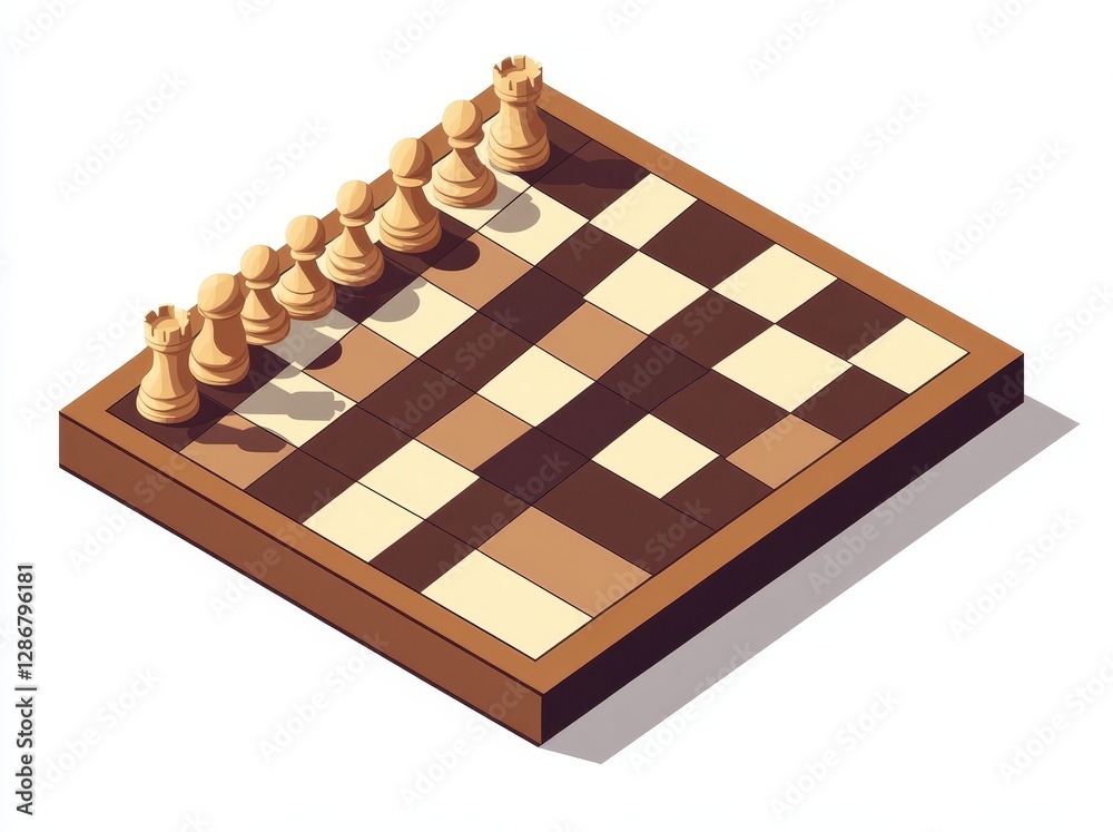 A three-dimensional chess board sits on a white background, unoccupied by pieces A three-dimensional chess board sits on a white background, unoccupied by pieces