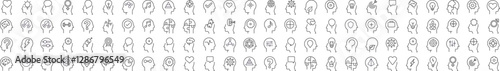 Various Items in Head Thin Line Icon Set. Outline Signs for Graphic and Web Design, Apps, Adverts, Various Cards