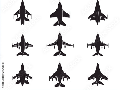 Icônes d'avions de chasses en flat design sur fond blanc