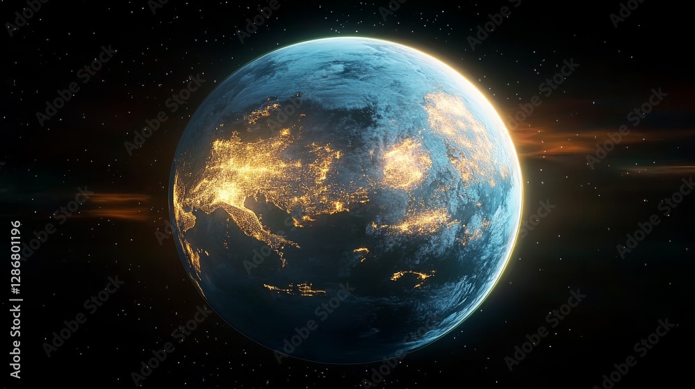 Fototapeta premium Earth at Night City Lights from Space, Global Illumination, Space Exploration Earth, Night Sky