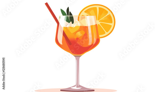 Vibrant Aperol Spritz Cocktail Illustration with Orange Slice in Minimalist Style