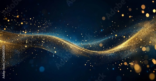 Golden Blue Particle Wave Abstract Background, particle , bokeh