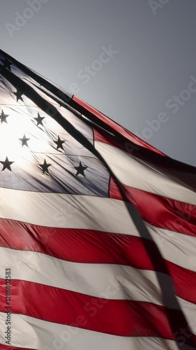 Close-up of an American Flag Waving In The Wind.
