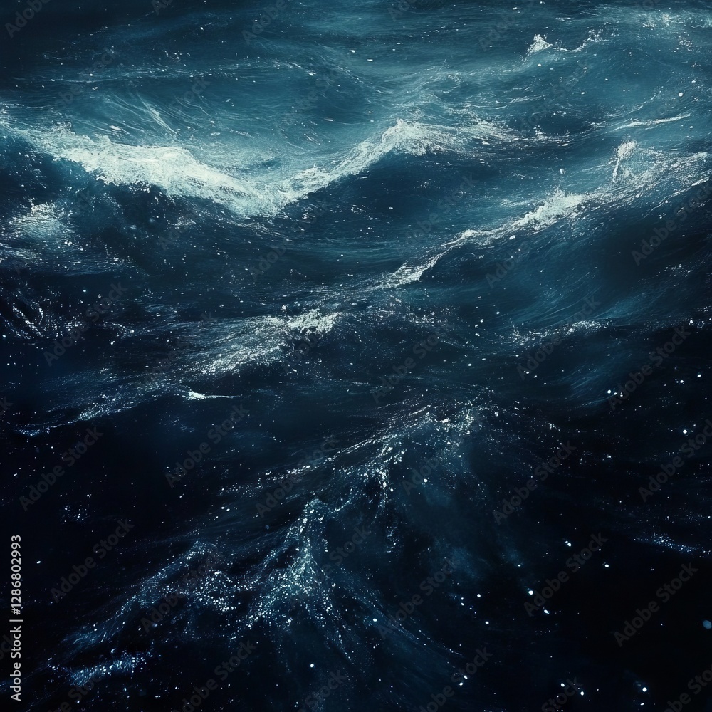 Fototapeta premium Waves crashing in a dark ocean scene, showcasing the sea's power and depth.