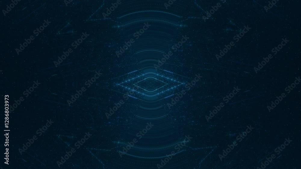 leuchtende Lichtpunkte bewegen sich langsam rautenförmig im Zentrum, digitaler Datentransfer, Algorithmus, Internet, Energie, Datenfluss, Geschwindigkeit, Wandel, Austausch, braun, orange