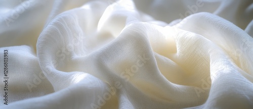 Soft, pale fabric drapes delicately with flowing curves, evoking a sense of elegance and calm through its subtle play of texture and light.