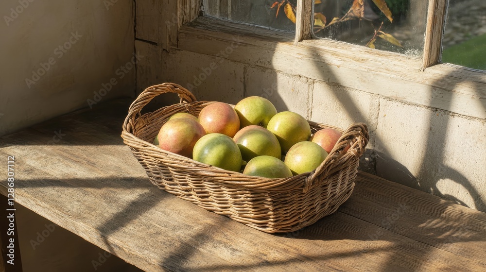 custom made wallpaper toronto digitalFreshly Harvested Apples in a Rustic Basket on a Sunlit Windowsill