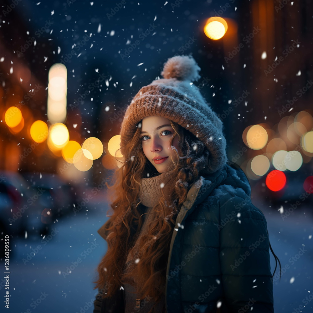 Girl in Snow – Serene Winter Portrait with Soft Snowfall and Cozy Fashion in a Magical Frosty Atmosphere Girl in Snow – Serene Winter Portrait with Soft Snowfall and Cozy Fashion in a Magical Frosty Atmosphere