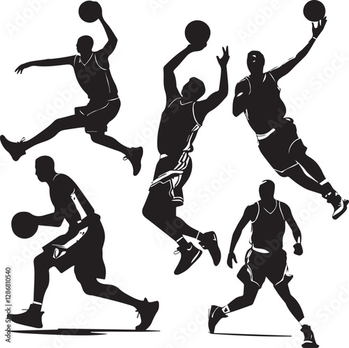 Basketball Players Silhouette Set