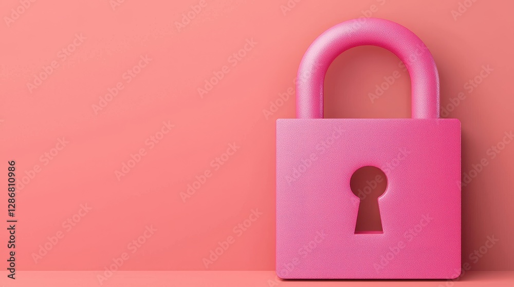 A vibrant pink padlock against a soft pink background symbolizes security and protection. A vibrant pink padlock against a soft pink background symbolizes security and protection.