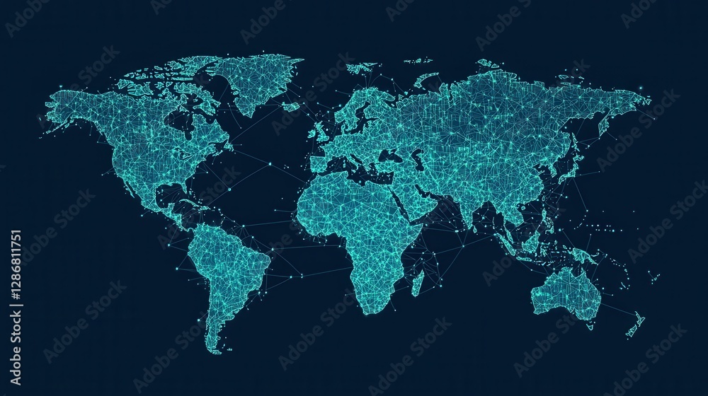 A digital world map featuring illuminated geographic outlines, emphasizing global connectivity with a dark blue background. A digital world map featuring illuminated geographic outlines, emphasizing global connectivity with a dark blue background.