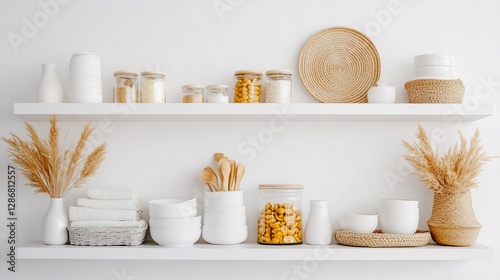 Wallpaper Mural White shelves with natural, minimalist kitchenware Torontodigital.ca