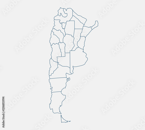 Outline Argentina map isolated on white background. Argentina map. Argentina map outline template. Editable Argentina map outline with provincial divisions. Vector illustration