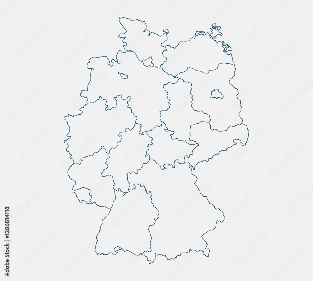 Outline Germany map isolated on white background. Germany map. Germany map outline template. Editable Germany map outline with federal state divisions. Vector illustration Outline Germany map isolated on white background. Germany map. Germany map outline template. Editable Germany map outline with federal state divisions. Vector illustration