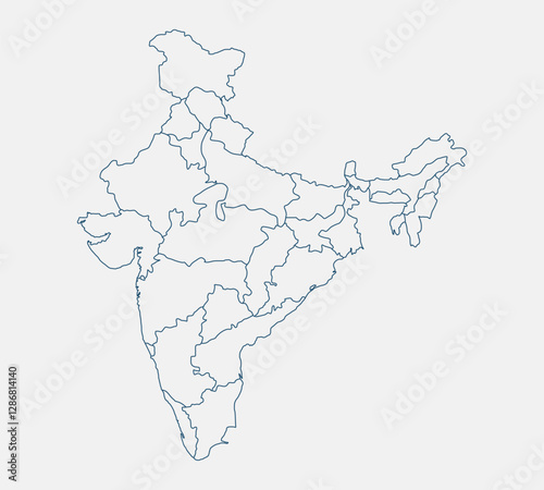 Outline India map isolated on white background. India map. India map outline template. Editable India map outline with state divisions. Vector illustration