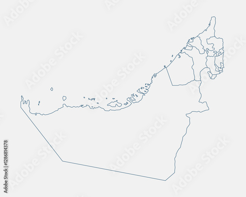 Outline UAE map isolated on white background. United Arab Emirates map. UAE map outline template. Vector illustration