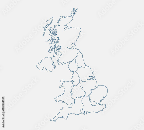 Outline UK map isolated on white background. United Kingdom map. UK map outline template. Vector illustration