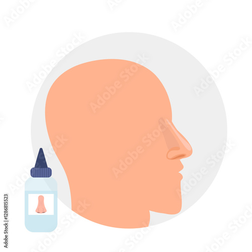 Nose infection virus or allergy symptoms with runny nose and nasal drops. Cold and flu sneeze treatment