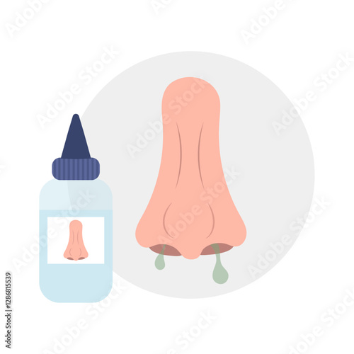 Nose infection virus or allergy symptoms with runny nose and nasal drops. Cold and flu sneeze treatment