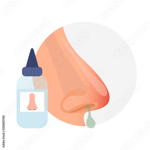 Nose infection virus or allergy symptoms with runny nose and nasal drops. Cold and flu sneeze treatment